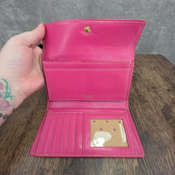Kate Spade Jane Street Maria Large Wallet Trifold Checkbook Metallic Gold Pink - Picture 6 of 12